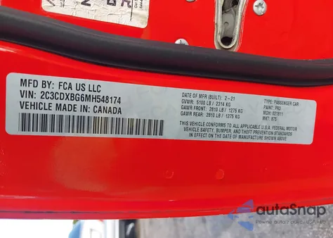 2021 Dodge Charger Sxt Rwd из США, поврежденный, VIN 2C3CDXBG6MH548174